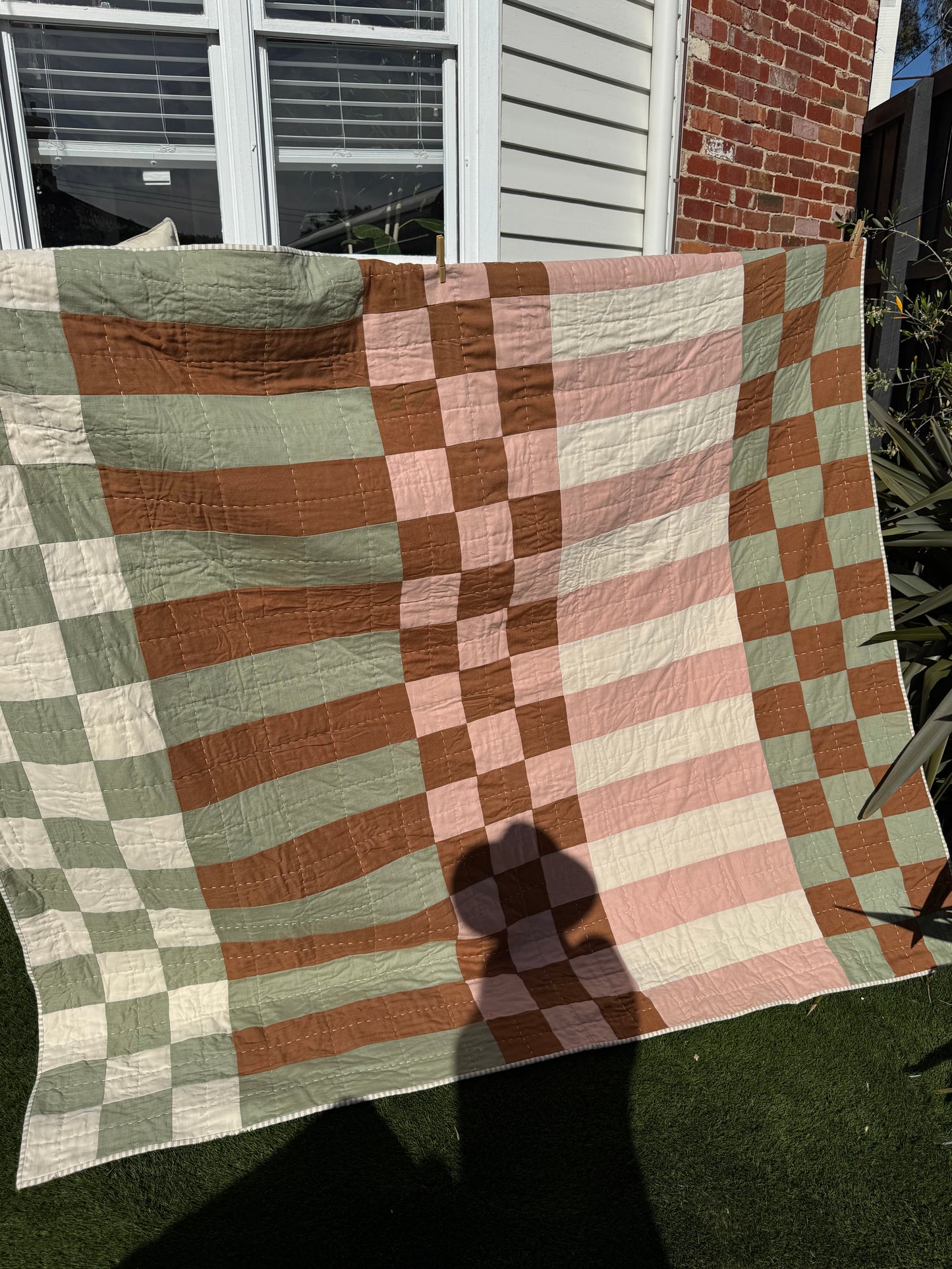 Hand Quilted Quilt 3- Chunky Charlie Garden Large Throw (linen cotton blend)