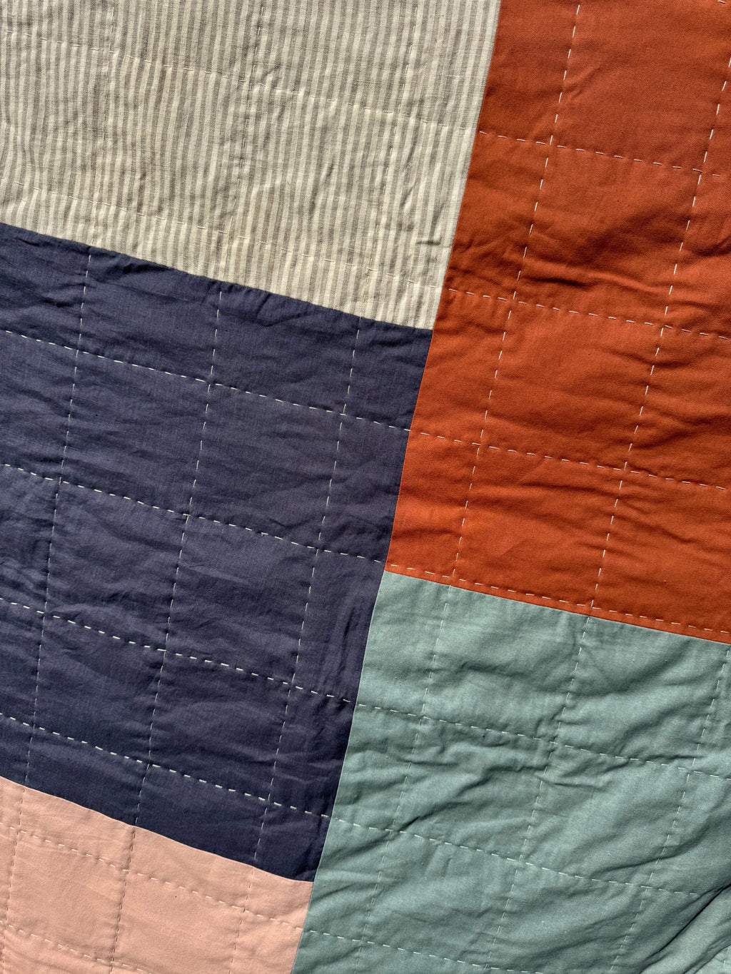 Hand Quilted Quilt 1- Big Square Throw Quilt (linen cotton blend)