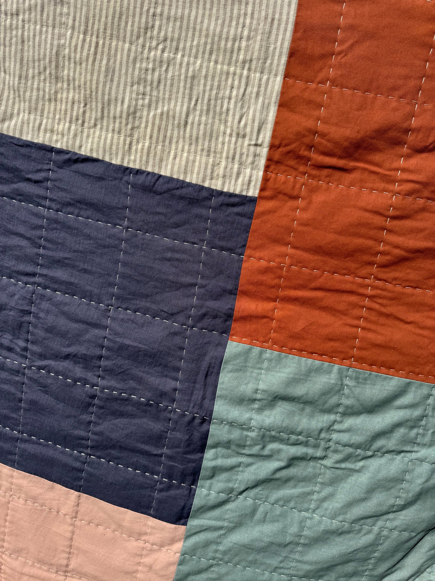 Hand Quilted Quilt 1- Big Square Throw Quilt (linen cotton blend)