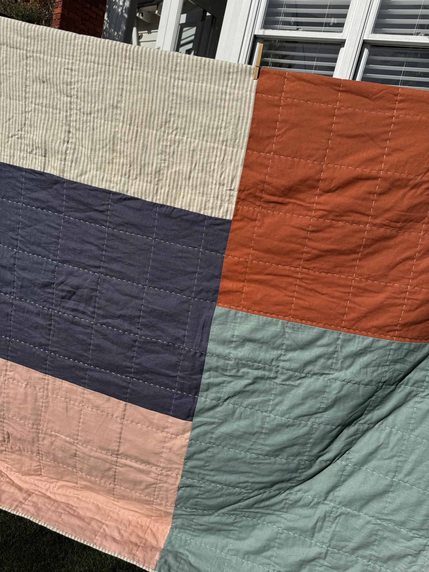 Hand Quilted Quilt 1- Big Square Throw Quilt (linen cotton blend)