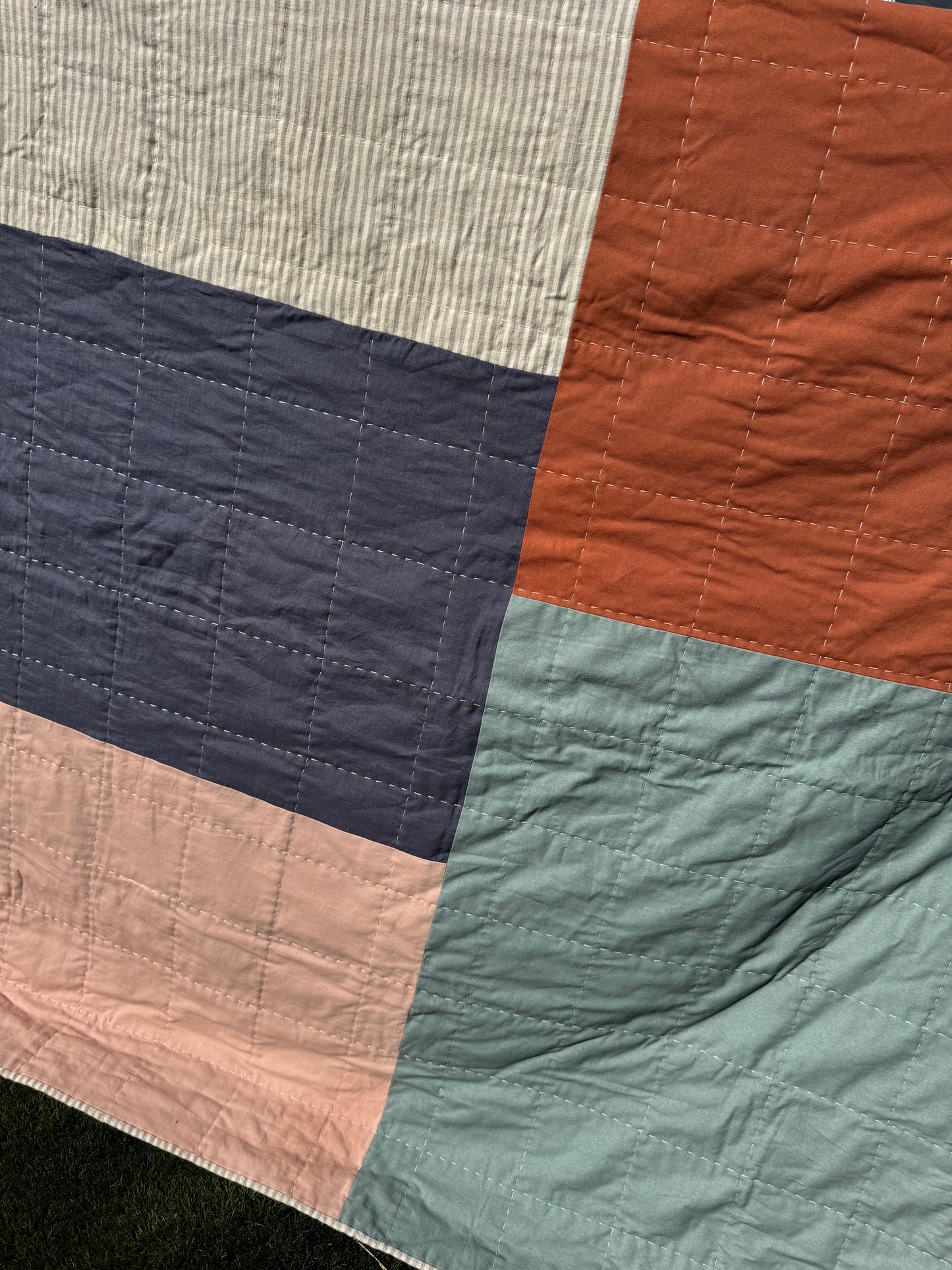 Hand Quilted Quilt 1- Big Square Throw Quilt (linen cotton blend)