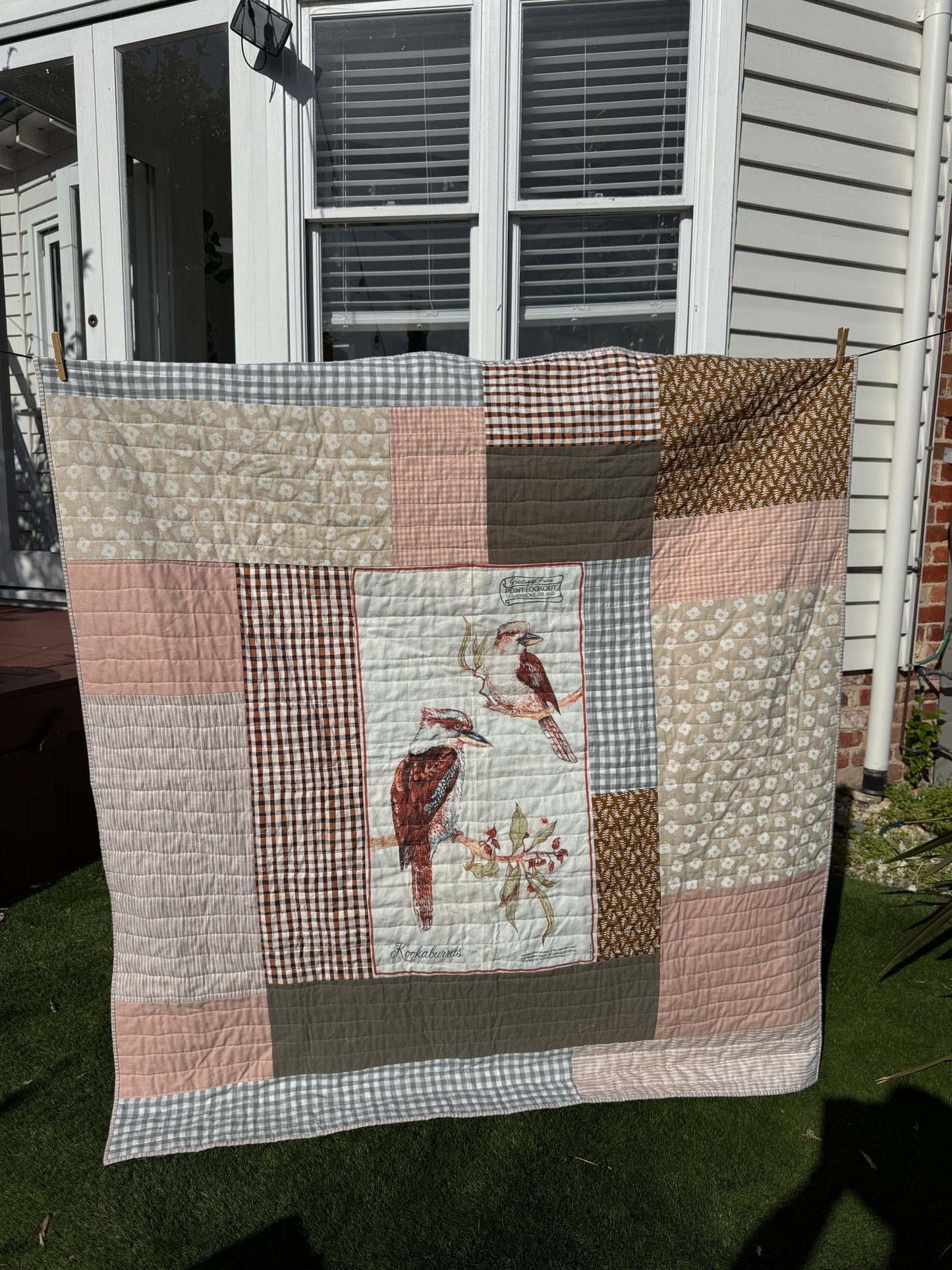 Vintage Style Quilt 4- Kookaburra throw size (linen cotton blend)