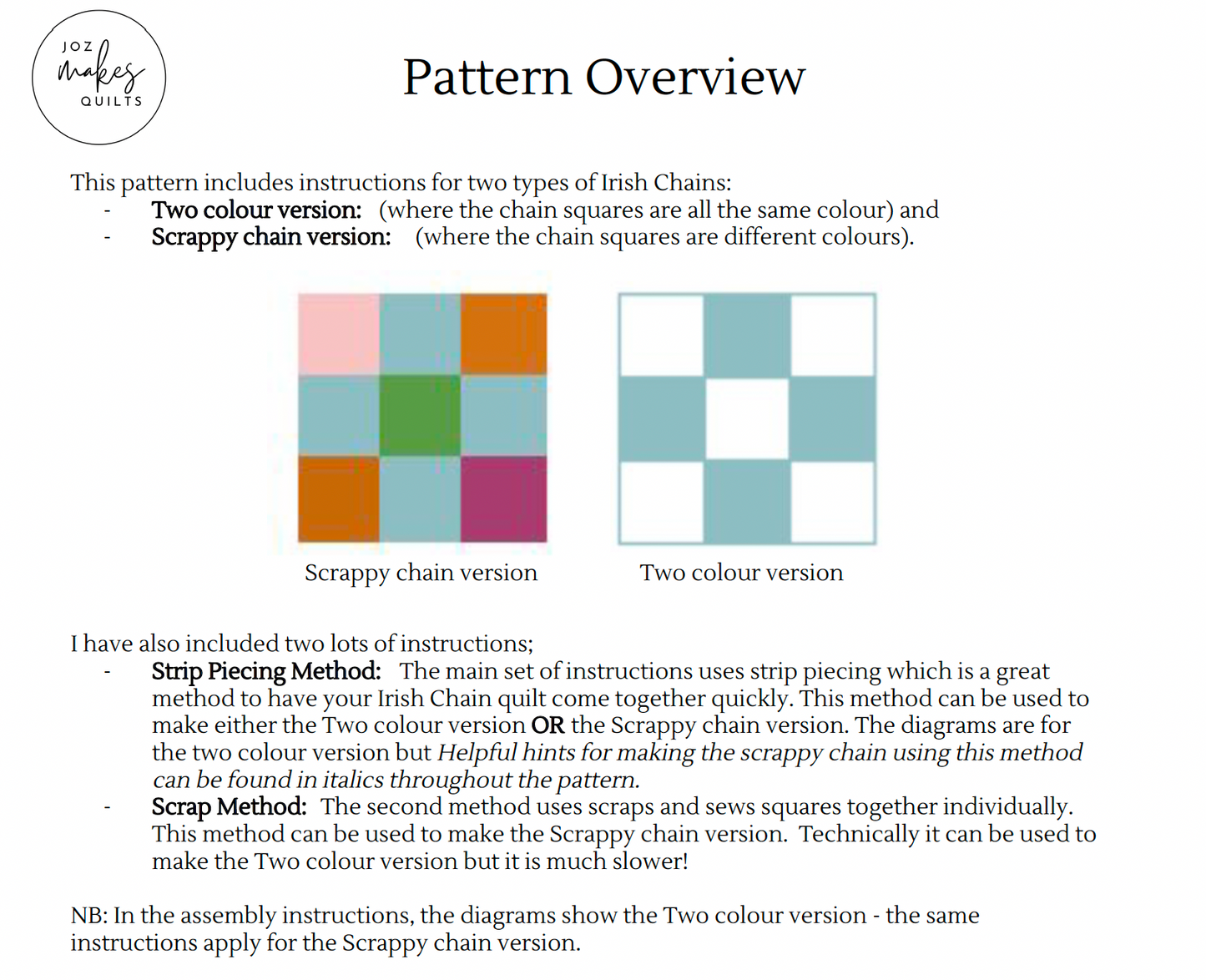JMQ Single Irish Chain Quilt Pattern