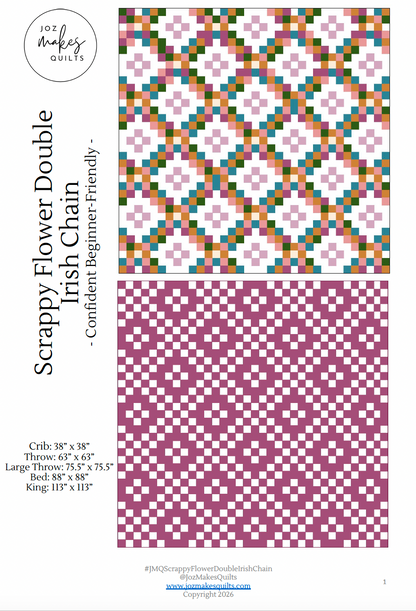Scrappy Flowers Double Irish Chain Quilt Pattern